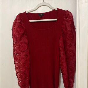 Elegant Red Lace Sleeve Blouse